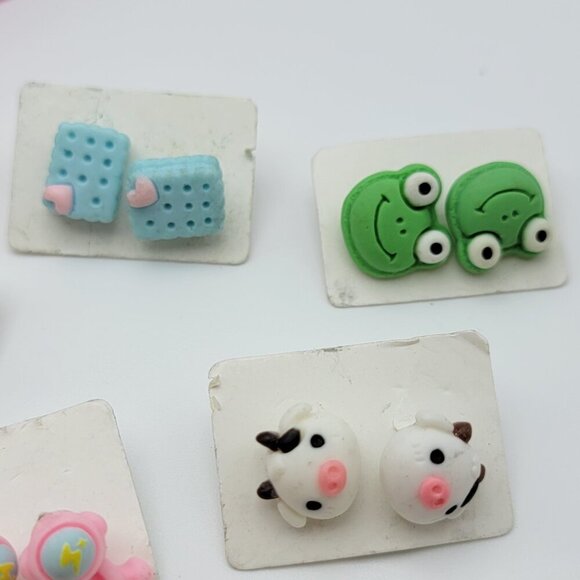 Kids Earrings Stud Multicolor Plastic Lot Of 20 Pairs Bunny Bear Orange Flower - Picture 7 of 12